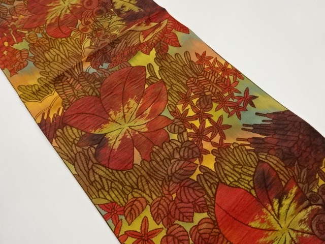 JAPANESE NAGOYA OBI / CHIKUZEN HAKATA / WOVEN FLORAL PLANTS